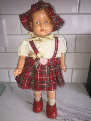 Vintage Doll Celluloid Head Metal Body Key Wind Walker 13.  5 " Japan