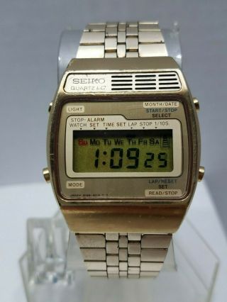 Vintage Seiko A159 - 4029 - G Lcd Digital Quartz Watch In Gold - - Battery
