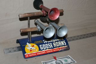 Scarce 1940s Hollywood Goose Horns For Motorcycle Scooters Bikes Metal Sign Gas