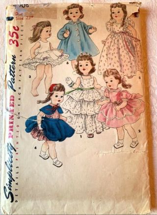 Vintage Simplicity 1950s Clothes Sewing Uncut Pattern 4908 23 " Doll Saucy Walker