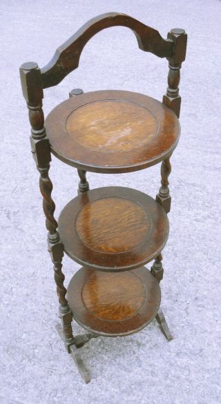 Vintage Wooden Folding 3 Tier Cake Stand Barley Twist Legs (wh_8237)