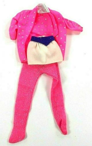 Barbie Vintage Clothes The Rockers 80 ' s Pink Jacket Pink Leggings Top,  Skirt 2