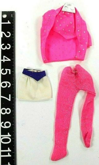 Barbie Vintage Clothes The Rockers 80 ' s Pink Jacket Pink Leggings Top,  Skirt 3