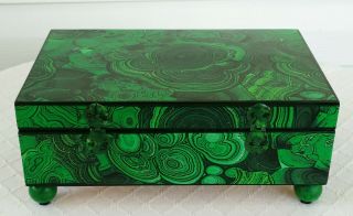 faux malachite & marbled wood box antique empire style jewelry casket silver 4