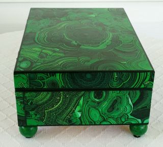 faux malachite & marbled wood box antique empire style jewelry casket silver 5