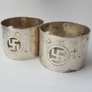 George V Sterling Silver Napkin Rings Pierced With Swastikas London 1921 Ww2