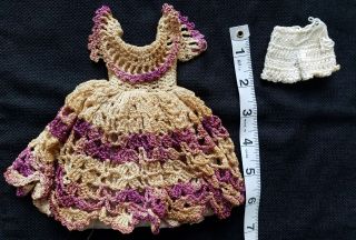 A28 Vintage Crochet Doll Dress Purple 3 Piece Outfit Small Dolls Petticoat 40 