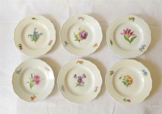 Good Set Of Six Antique 19th Century German Meissen Porcelain Shaped Side Plates
