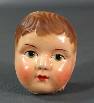 Antique German Paper Papier Mache Boy Girl Baby Kid Doll Toy Head Face Old Stock