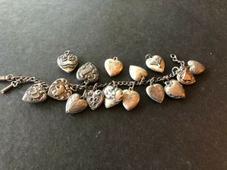 Antique Sterling Silver Heart Charm Bracelet