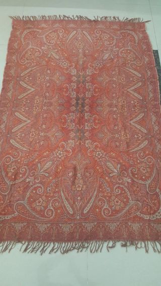 Antique French Paisley Kashmir Square Piano Shawl Wool Size80 " X51 Reversible
