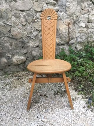 Wood Carved Alpine Chalet Tyrolean Spinning Wheel Chair Moravian French Swiss