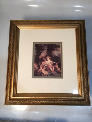 2 Vintage Framed Cherub Painting Prints Wood Gilded Frames Set 4