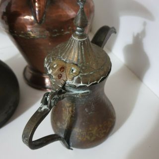 3 Antique Copper Middle Eastern Islamic Dallah / Arabic Coffee Pots / Ewers 3