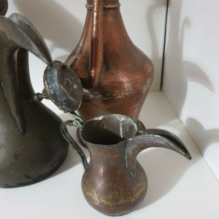 3 Antique Copper Middle Eastern Islamic Dallah / Arabic Coffee Pots / Ewers 4