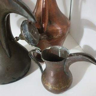 3 Antique Copper Middle Eastern Islamic Dallah / Arabic Coffee Pots / Ewers 5