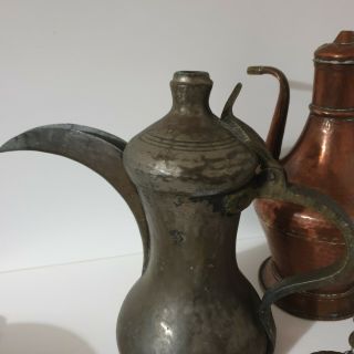 3 Antique Copper Middle Eastern Islamic Dallah / Arabic Coffee Pots / Ewers 7