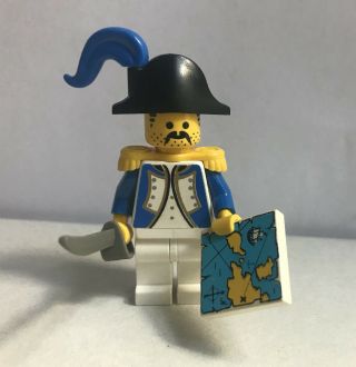 Lego Vintage Pirate - Imperial Guard Bluecoat Admiral With Map,  Hat,  Sword,  Plume