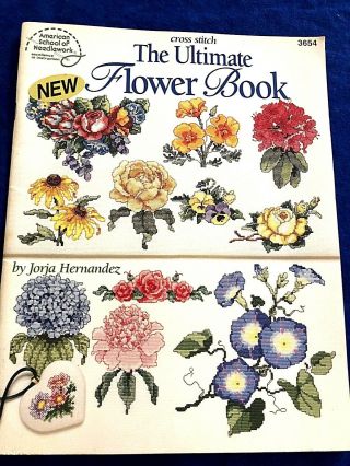 Vintage 1994 American Needlework " Flower Book " Counted Cross Stitch Pattern Book