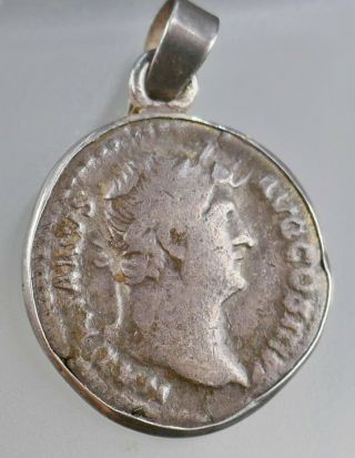 Ancient Roman Antique Hadrian 134ad Ar Denarius Silver Coin Necklace Pendant