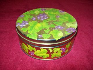 Antique Vintage Purple Grapes And Leaves Metal Tin With Lid