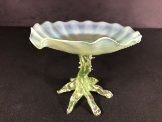 5” Tall Antique Opalescent Vaseline Glass Compote Dish Thorn Or Cactus? Uranium