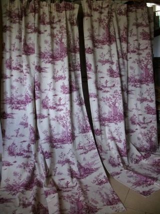 Pair French Toile De Jouy Linen Curtain