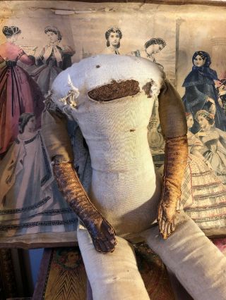 Great Antique Doll Body For China/paper Mache Doll.  As Found