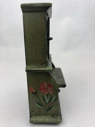 Dollhouse Miniature China Hutch Hand Painted Wood Furniture Green Rose Flowers 3