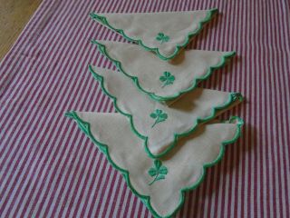 Set Of 4 Vintage Embroidered Irish Linen Tea Napkins