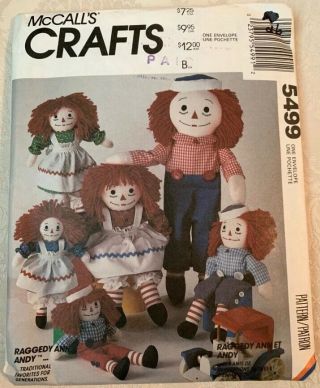1991 Mccalls Crafts Sewing Pattern Raggedy Ann & Andy Doll & Clothes Uncut L@@k