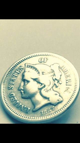 1867 Three Cent Piece Nickel,  Collectable Antique U.  S.  Coin