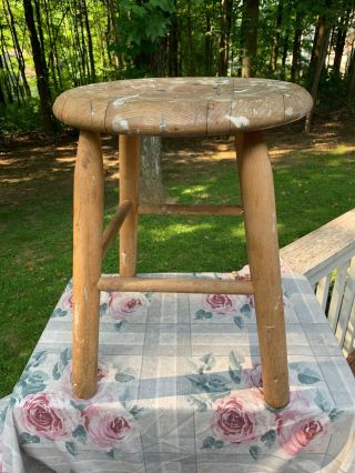 Small Vintage Wooden Milking Stool Plant Stand Step Stool Primitive Blue Paint