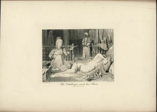 The Odalisque And Her Slave Nudity Beauty C.  1880 Large Antique Engraved Print
