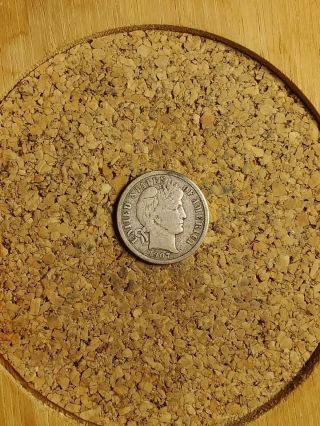 1907 D 10c Barber Dime 90 Silver Us Coin Bd245 (tuck) Antique Low Mintage Vf