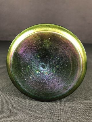 10 1/2” Unknown Antique Art Glass Vase Green Base Color Metal Rim Victorian? 6