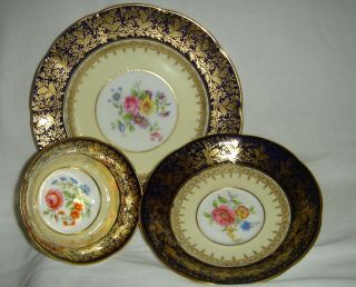 Antique / Vintage English Aynsley Cup & Saucer Trio,  Flowers Gilding Decoration