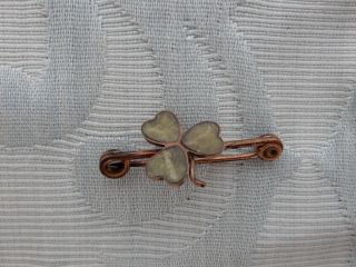 Unusual Irish Antique Hard Stone " Shamrock " Brooch,  From An Estate,  Not Cleaned