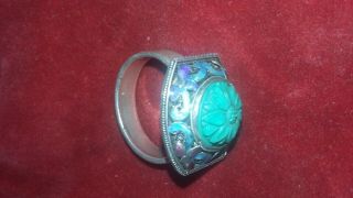 Unique / Interesting Antique Chinese Enamel Silver Piece On 925 Ring
