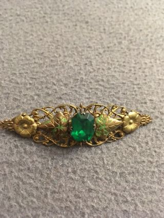 Antique Vtg Czech Green Glass Brooch