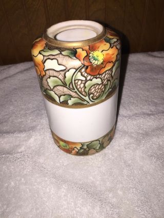 Vtg Nippon Vase W Gold Accents And Orange Flowers Antique 5”
