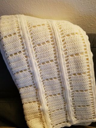 Handmade Crochet Afghan White/cream Squares Blanket/throw - 53.  5 X 51
