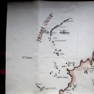 Antique Hand Drawn Fiji Map,  Possible Trench Art WWII,  1940 ' s 2