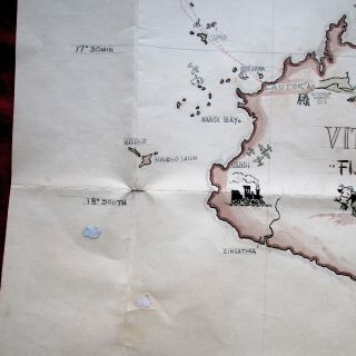 Antique Hand Drawn Fiji Map,  Possible Trench Art WWII,  1940 ' s 3