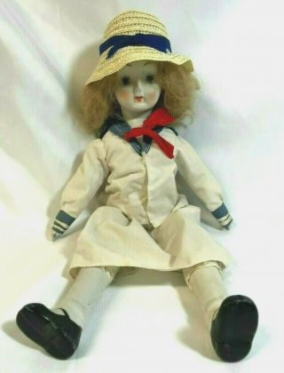18 " Vtg.  “walda Doll” With Porcelain Head & Limbs And Stuffed Cloth Body