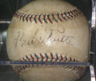 Babe Ruth Signed Baseball Red & Blue Stitch (rp) Read Listing