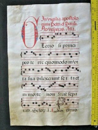 Huge Medieval Music Manuscript,  Lf,  Vellum,  Handpainted Initial C.  1520,  139
