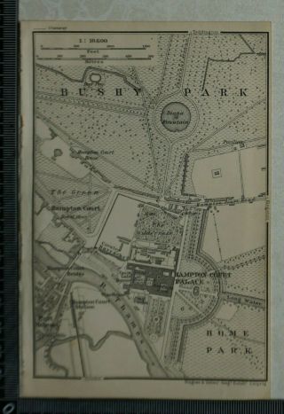 1911 Vintage Baedeker Plan Of Hampton Court Palace,  Bushy Park,  East Molesey