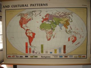 1st Edition 1967 Denoyer - Geppert Religion And Cultural Patterns World Wall Map