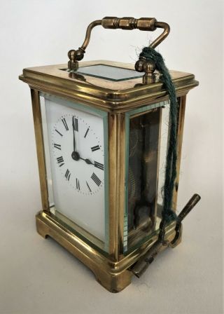 Antique / Vintage French Brass Mechanical Carriage Clock & Key